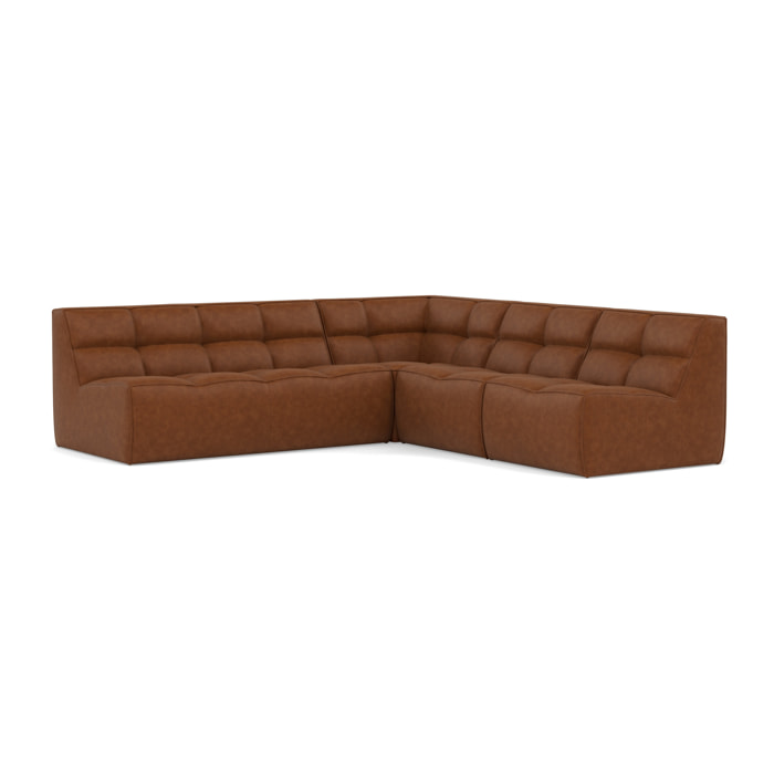 Alya - canapé modulable d'angle réversible 5 places en simili - Cognac