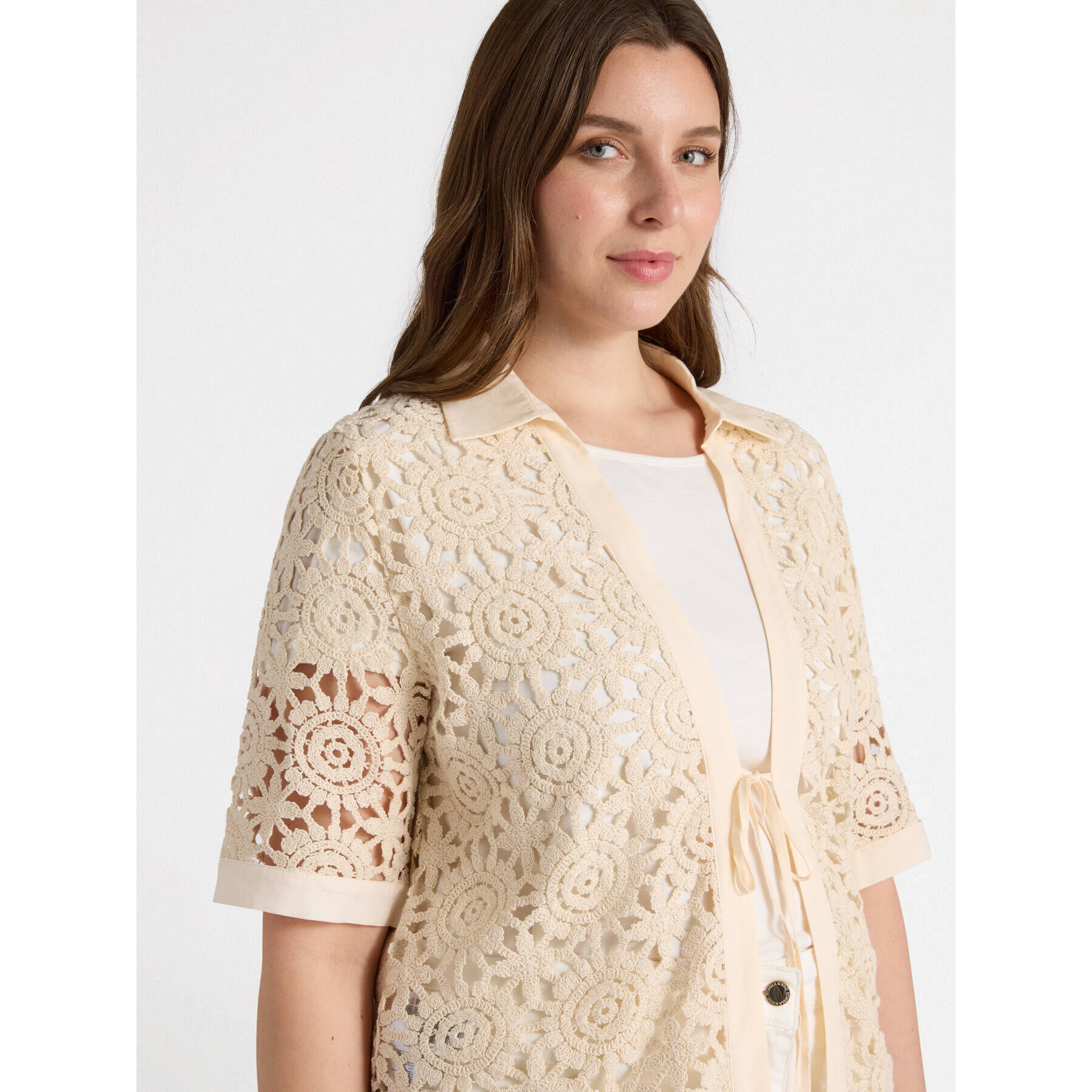 Fiorella Rubino - Camisa de crochet con cordones - Beige