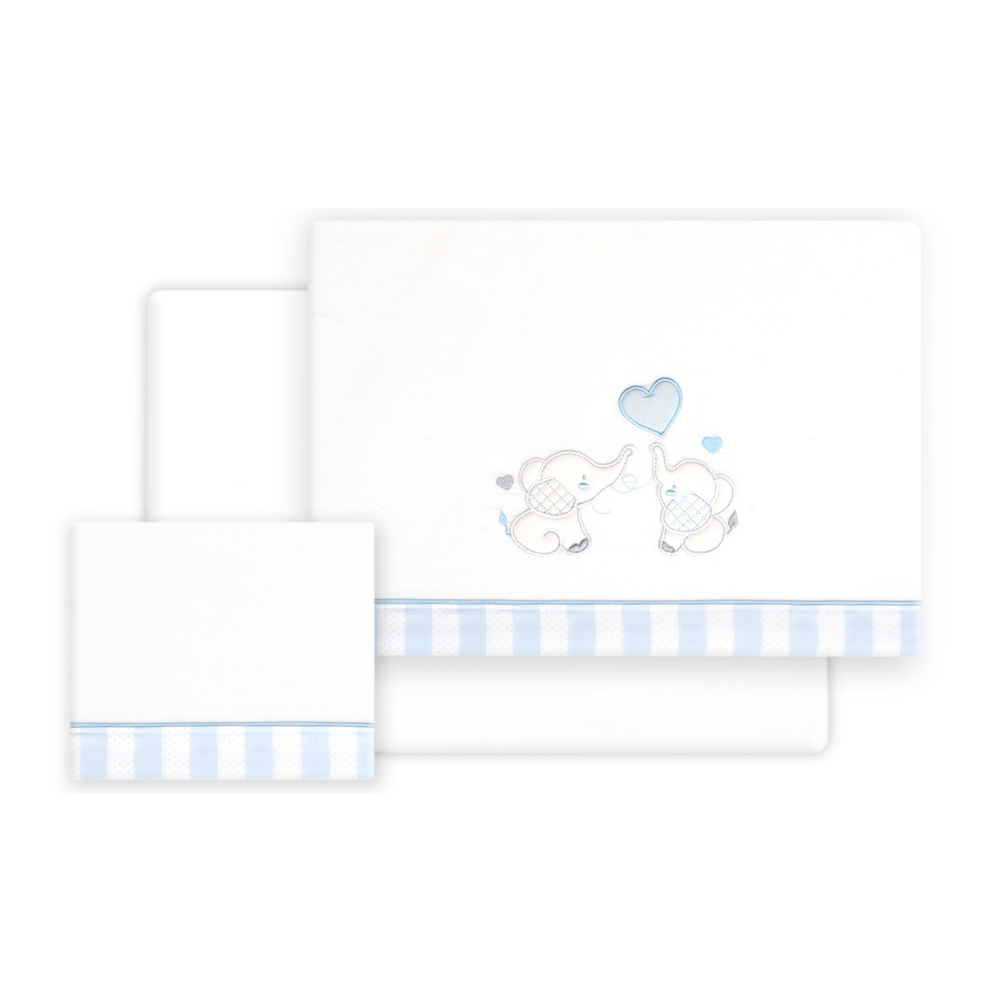 Triptico Cuna Parejita Elefante + Broche Bco/Azul