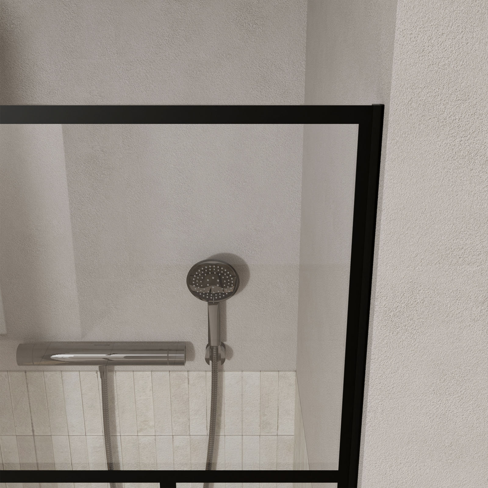 Porte de douche Pivotante 70x180 cm Sérigraphie Noire Motif Brique - Verre Anticalcaire 8mm
