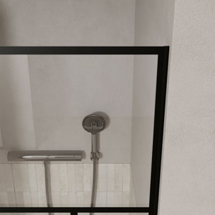 Porte de douche Pivotante 70x180 cm Sérigraphie Noire Motif Brique - Verre Anticalcaire 8mm