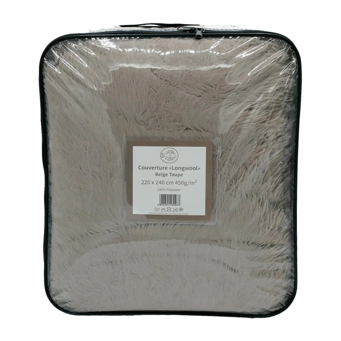 Couverture imitation poils longs - Longwool Beige Taupe - 220x240cm - 450g/m²