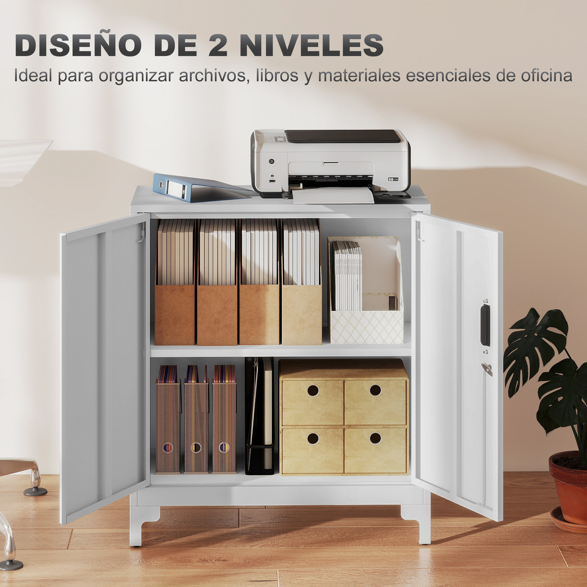 Armario Archivador Metálico Armario de Oficina con 2 Puertas Cerradura Estante Fácil Montaje Archivador para Oficina Estudio Garaje Sala de Estar 80x35x91 cm Blanco