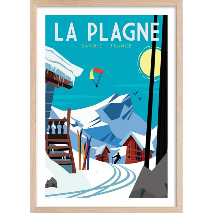 Poster de belle plagne Affiche + cadre en bois - Chêne