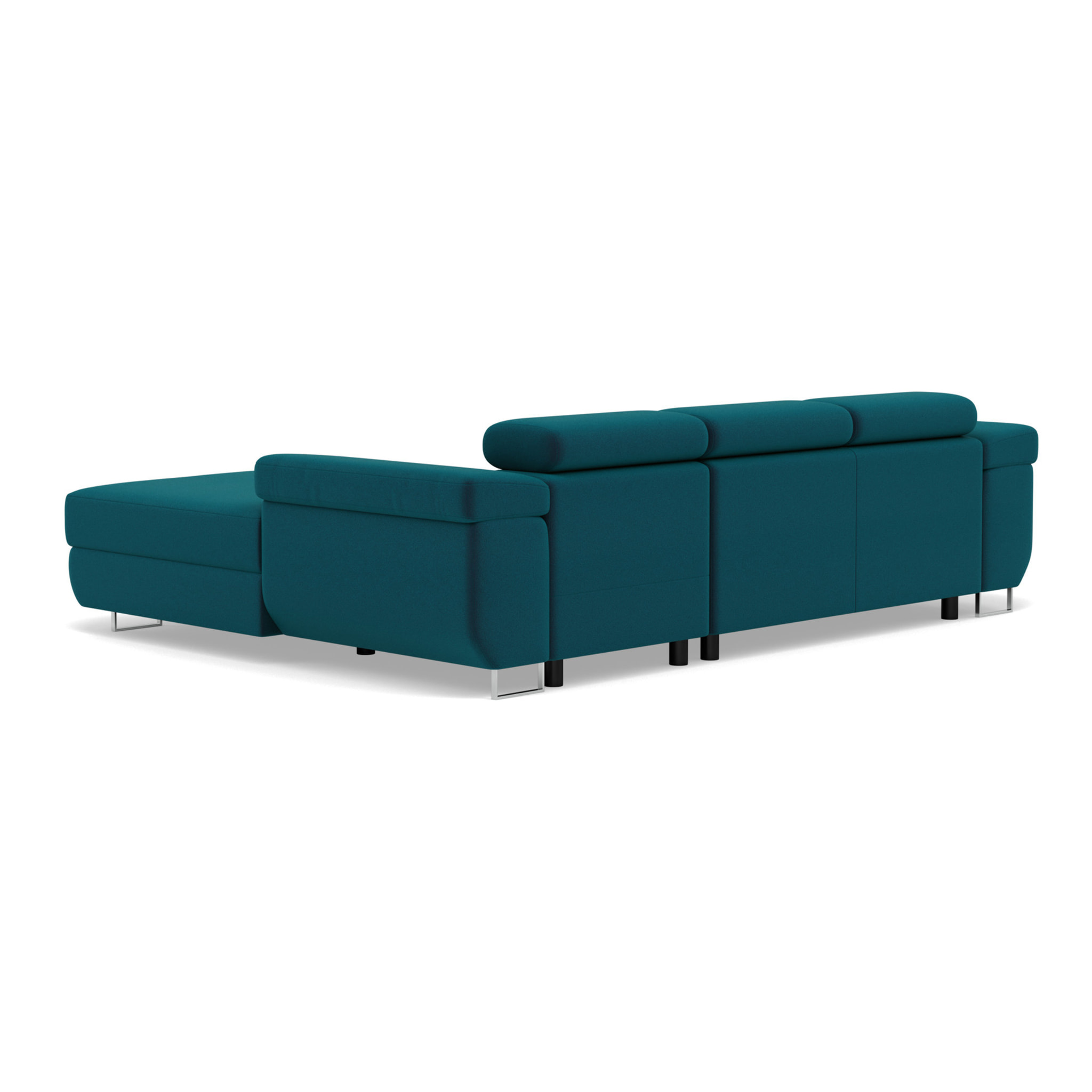 Pablo - canapé d'angle droit - 6 places - convertible avec coffre et têtières réglables - en velours - Bleu canard
