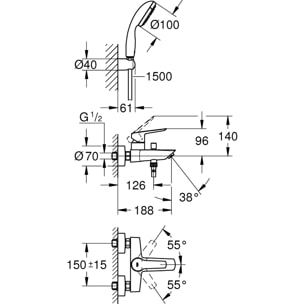 GROHE Start Mitigeur monocommande avec set de douche montage mural 23413002