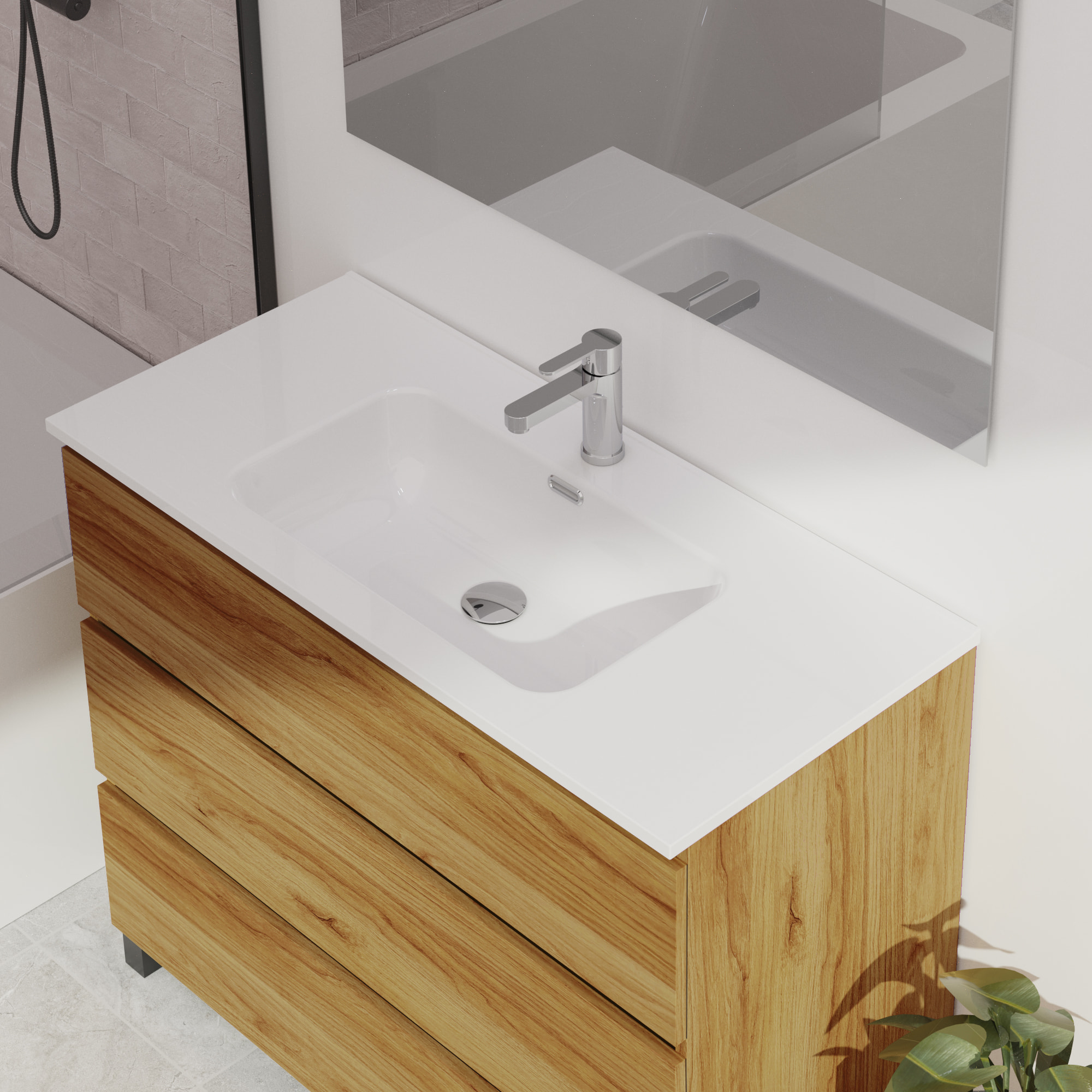 Ensemble De Salle De Bain Wink | 100 Cm Teka | 3 Tiroirs | Vasque Ceramique | N'Inclut Pas Miroir | Mueble Montado | Alday