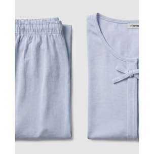 Pijama largo de algodón lazo azul agua
