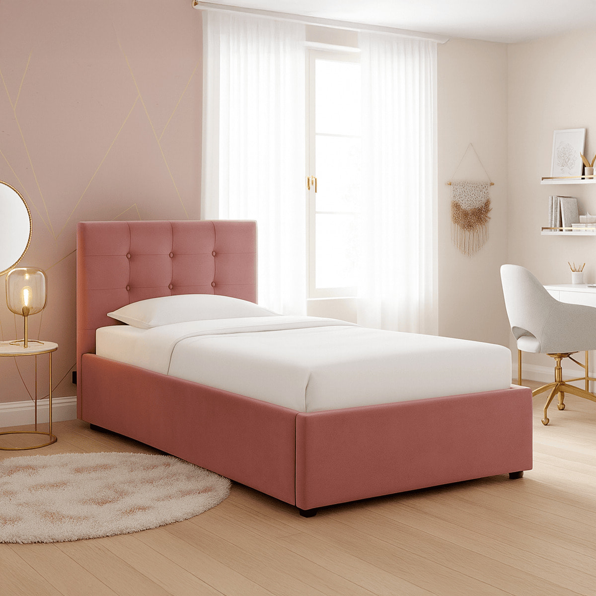 Lit coffre avec tête de lit en velours - TINA