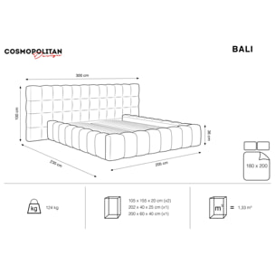 Lit coffre avec tête de lit double "Bali" 180x200cm en velours beige clair