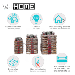 Decoración navideña - juego de 3 cajas de regalos con luces led de distintos tamaños