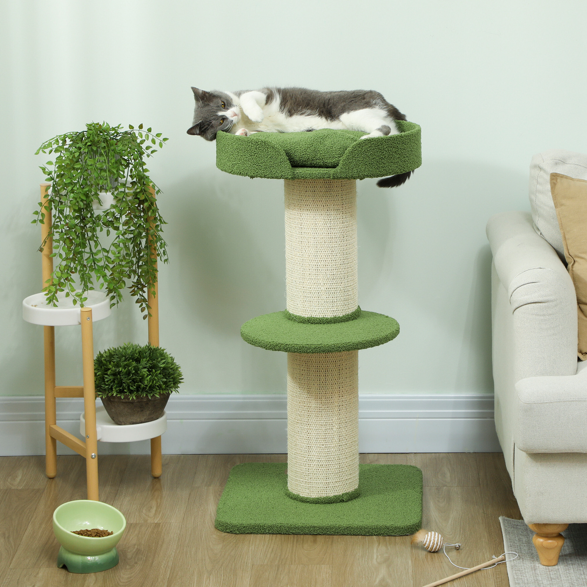 Arbre à chat avec griffoir centre d'activités 2 plateformes coussin vert