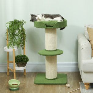 Arbre à chat avec griffoir centre d'activités 2 plateformes coussin vert