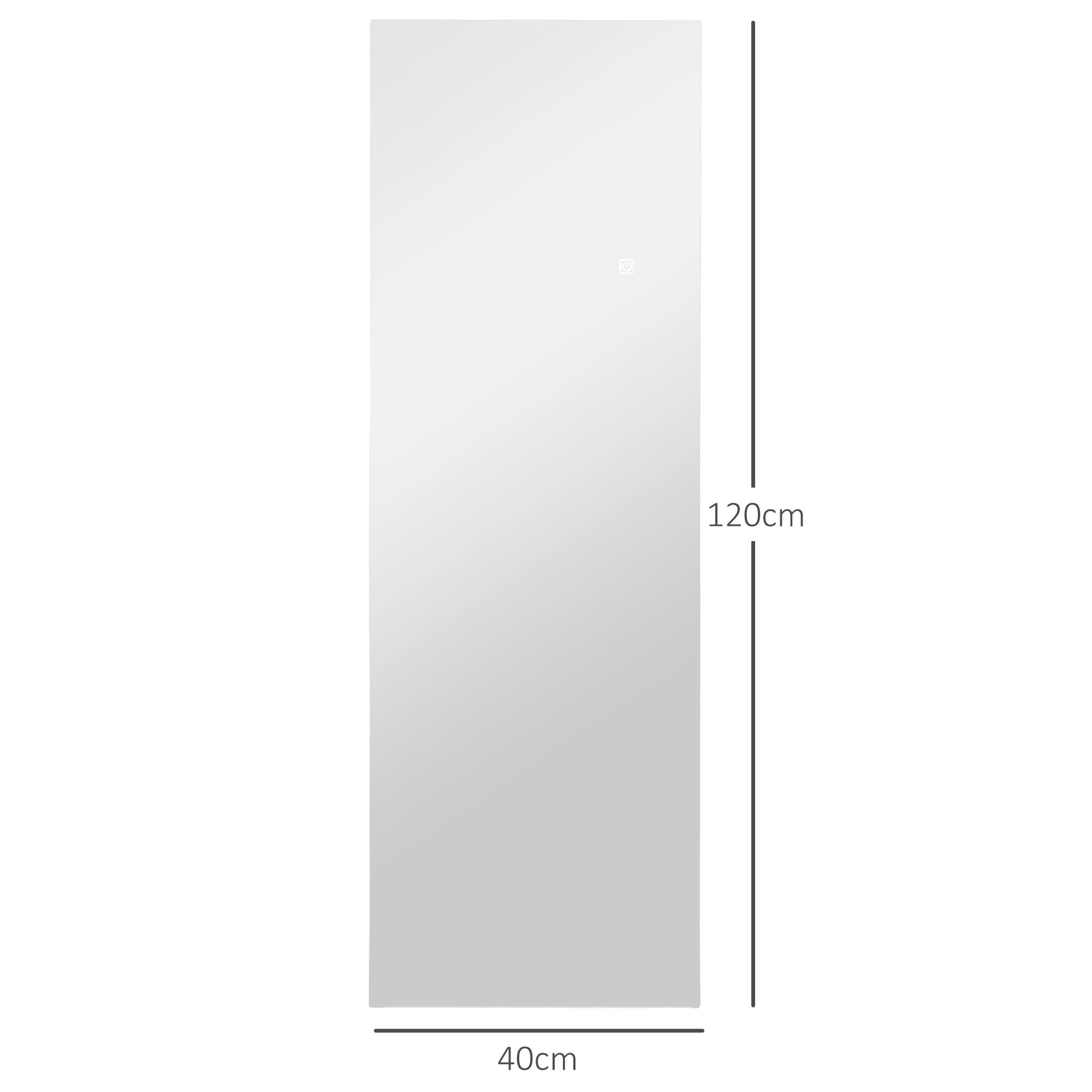 Miroir mural LED pleine longueur dim. 40L x 120H cm - miroir LED réglable tactile - verre trempé