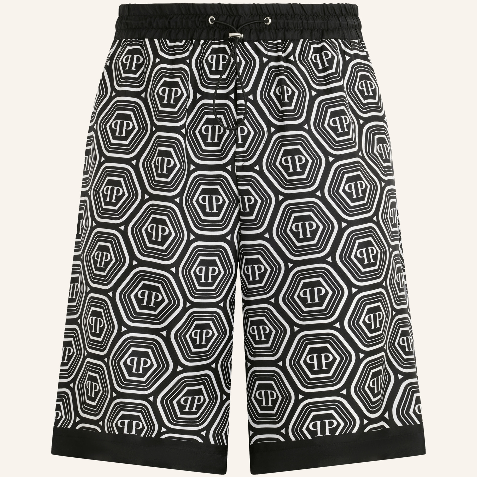 PHILIPP PLEIN Silk Drawstring Shorts Monogram 70's