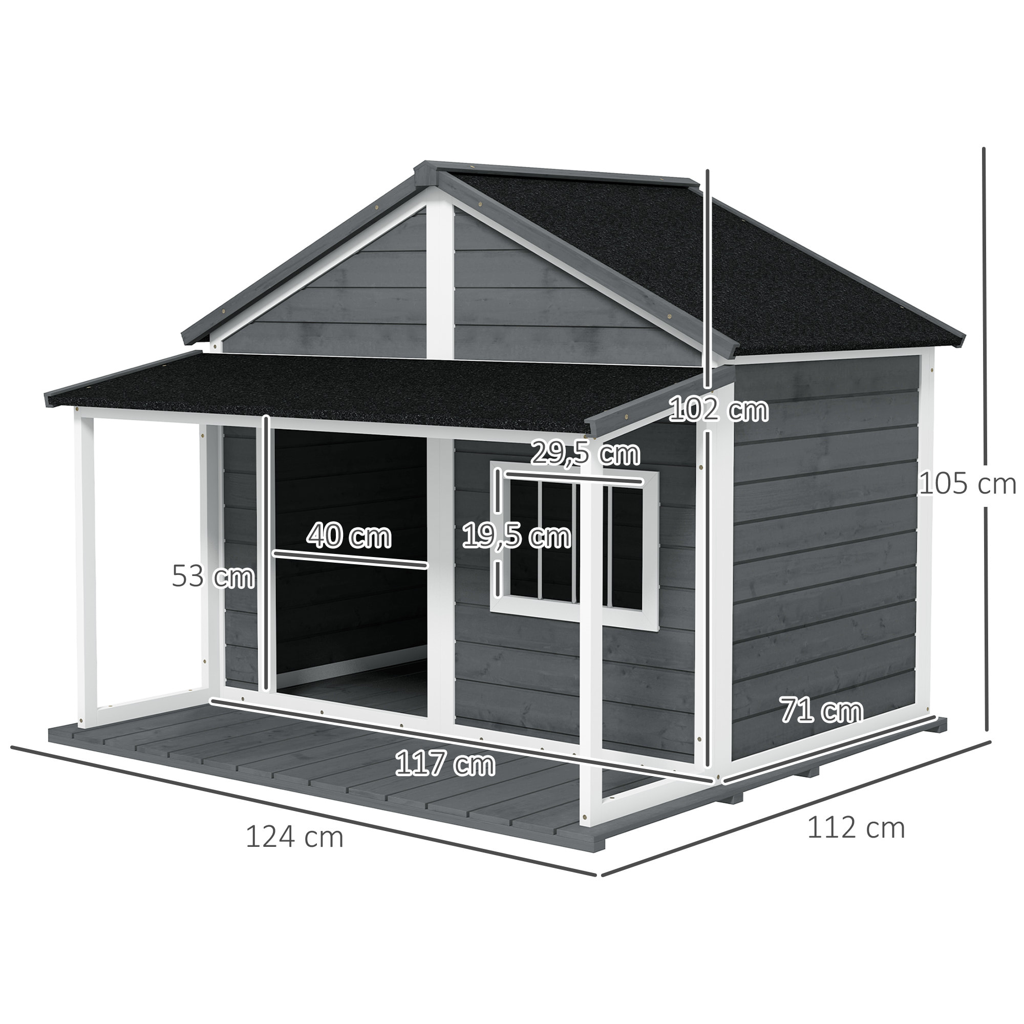 Niche pour chien extérieur terrasse et toit bitumé bois gris