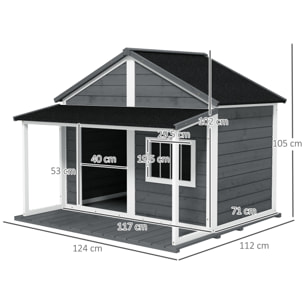 Niche pour chien extérieur terrasse et toit bitumé bois gris