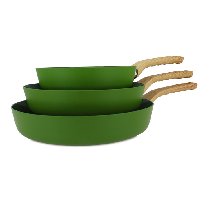 Lot de 3 poêles revêtement céramique olive - tous feux KAKI