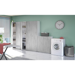 Armadio Multiuso Armadietto Alto Con Doppia Anta e 4 Ripiani Ideale Per Bagno Ingresso Camera Da Letto Garage 80 x 37 x 182 Cm Bianco e Grigio Cemento
