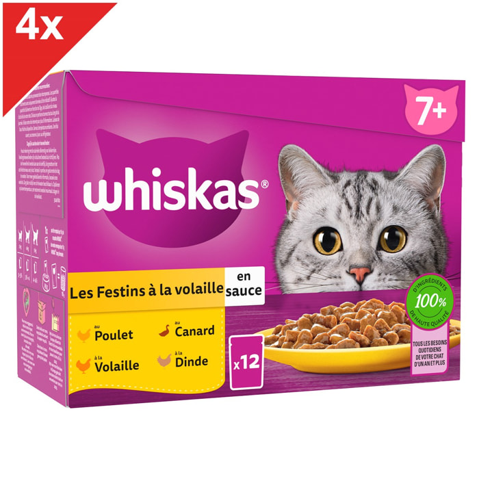 WHISKAS SENIOR 48 Sachets fraîcheur en sauce 4 variétés pour chat 85g (4x12)