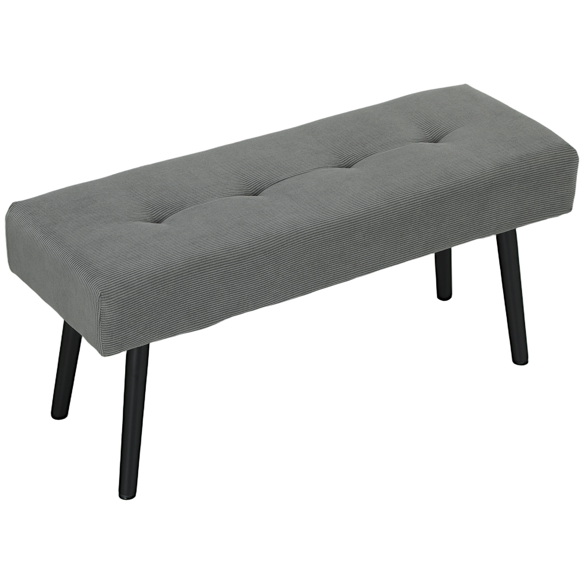 Banquette bout de lit velours côtelé design dim. 100 x 36 x 45 cm acier noir tissu gris