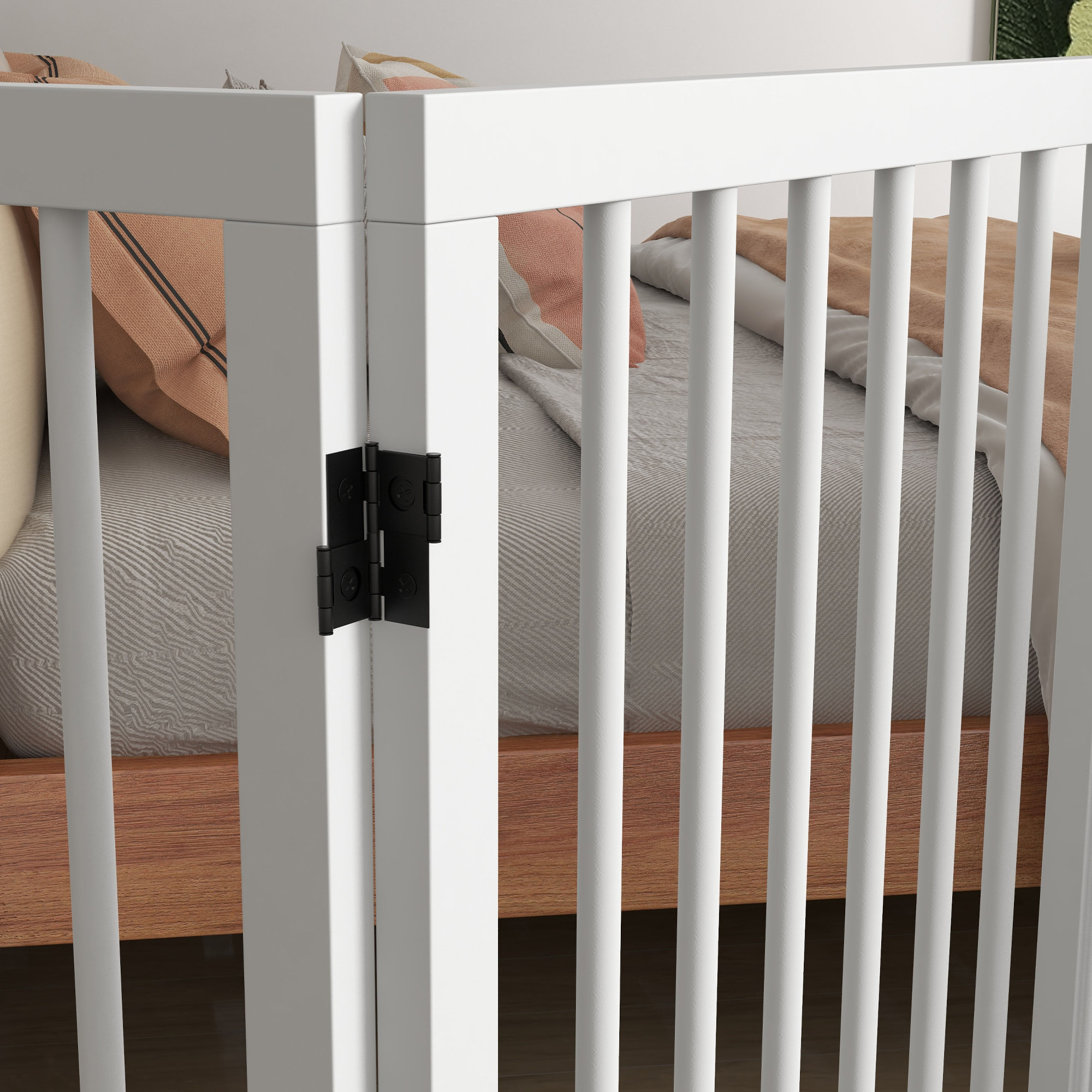 Barrière de sécurité chien 4 panneaux modulable autoportante dim. max. 206L x 35l x 76H cm bois blanc