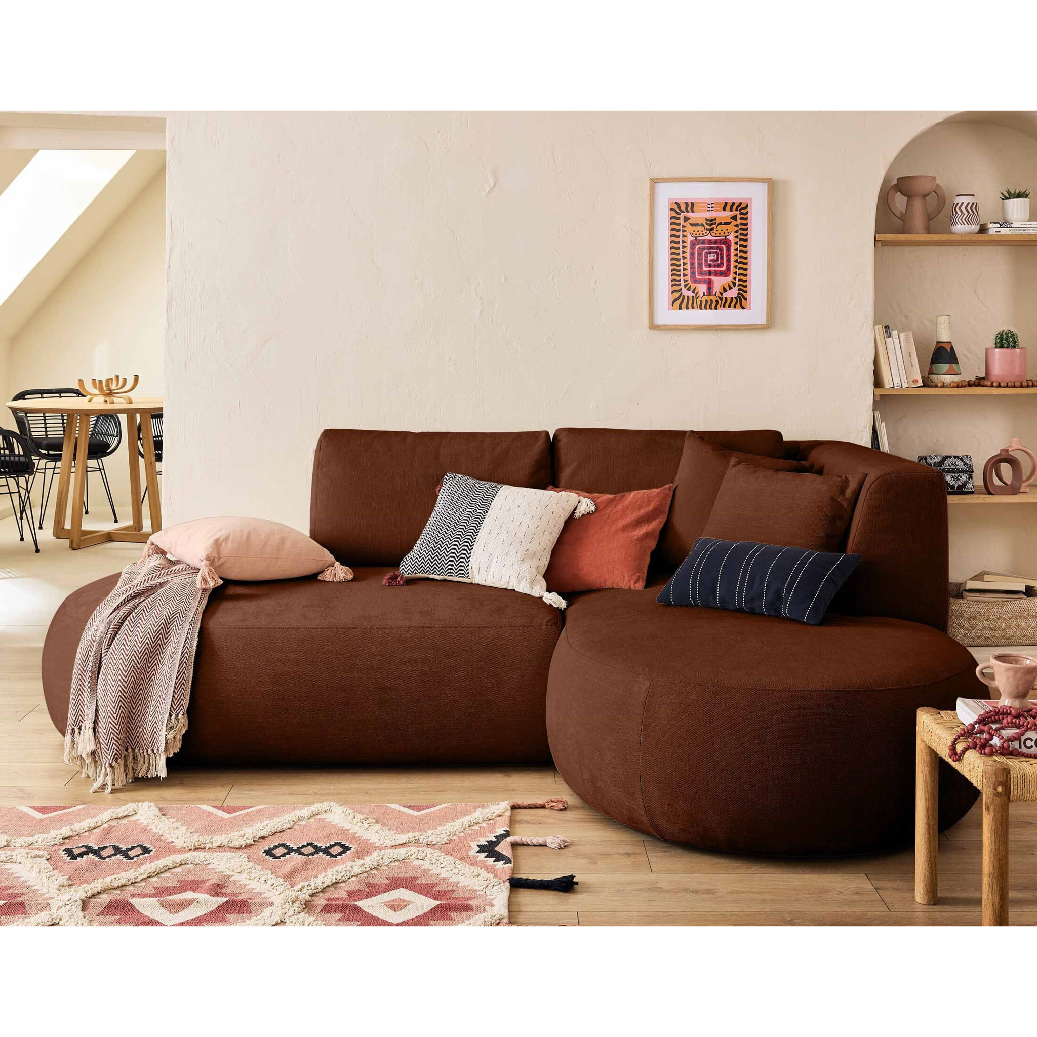 Santorini - canapé modulable d'angle droit + pouf - 4 places - en tissu texturé - Terracotta