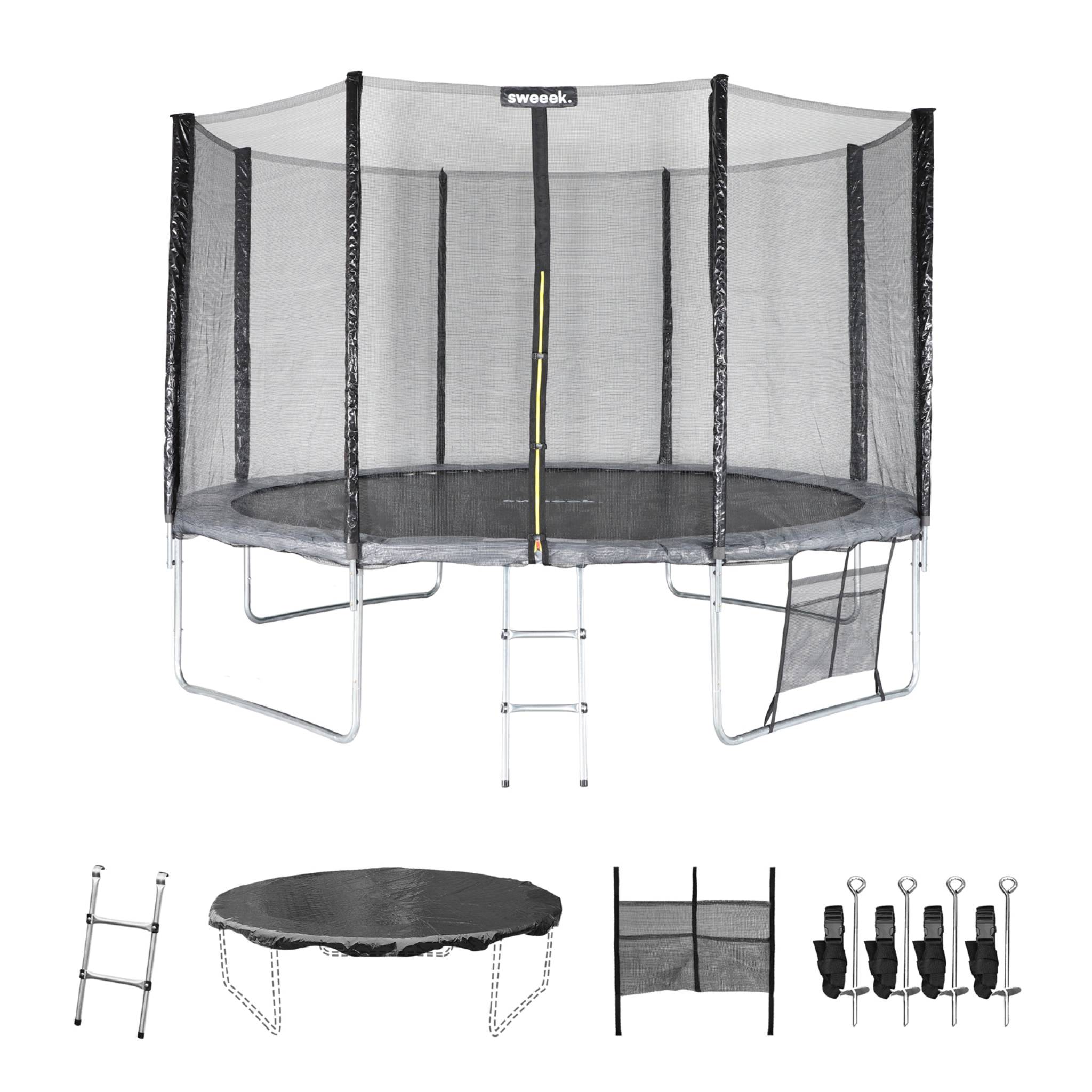 Trampoline 370cm - Saturne XXL Gris - avec filet de protection. échelle. bâche. filet pour chaussures. kit d'ancrage. trampoline de jardin 370 cm |Qualité PRO |Normes EU
