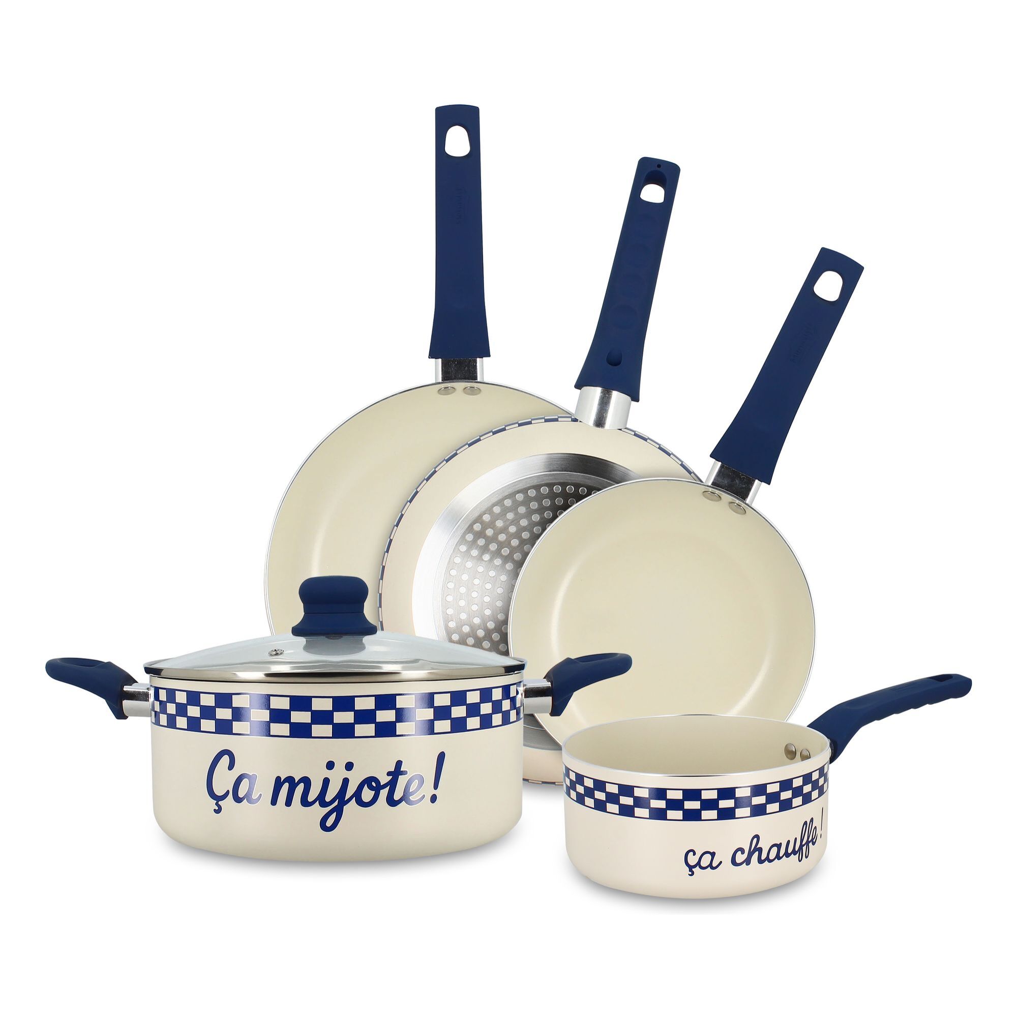 Batterie de cuisine 5 pièces en aluminium recyclé bleu - tout feux GINETTE