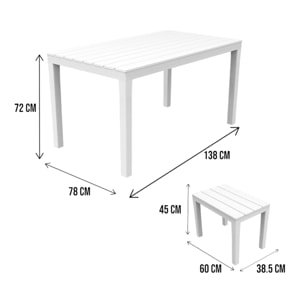 Set salotto da esterno Sanremo, Set da giardino con 1 tavolo rettangolare e 4 panchine, Set indoor e outdoor da Pic Nic, 100% Made in Italy, Bianco