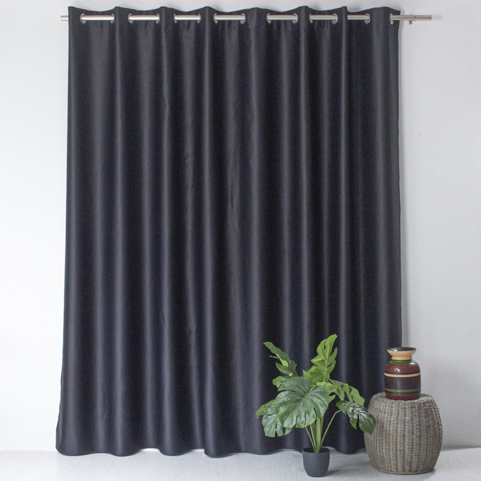 Rideau occultant fil noir en grande largeur - Noir