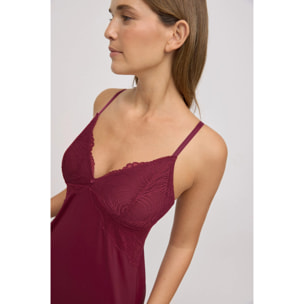 Camicia da notte in pizzo granato con spalline regolabili