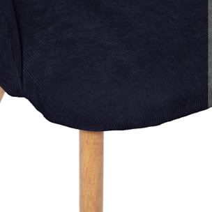 Fauteuil "Celeste" - bleu - velours côtelé - pieds métal imitation chêne