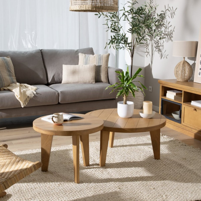 Pack 2 tables basses -bois massif de manguier-couleur provence naturelle 80 x 40 x 80 cm
