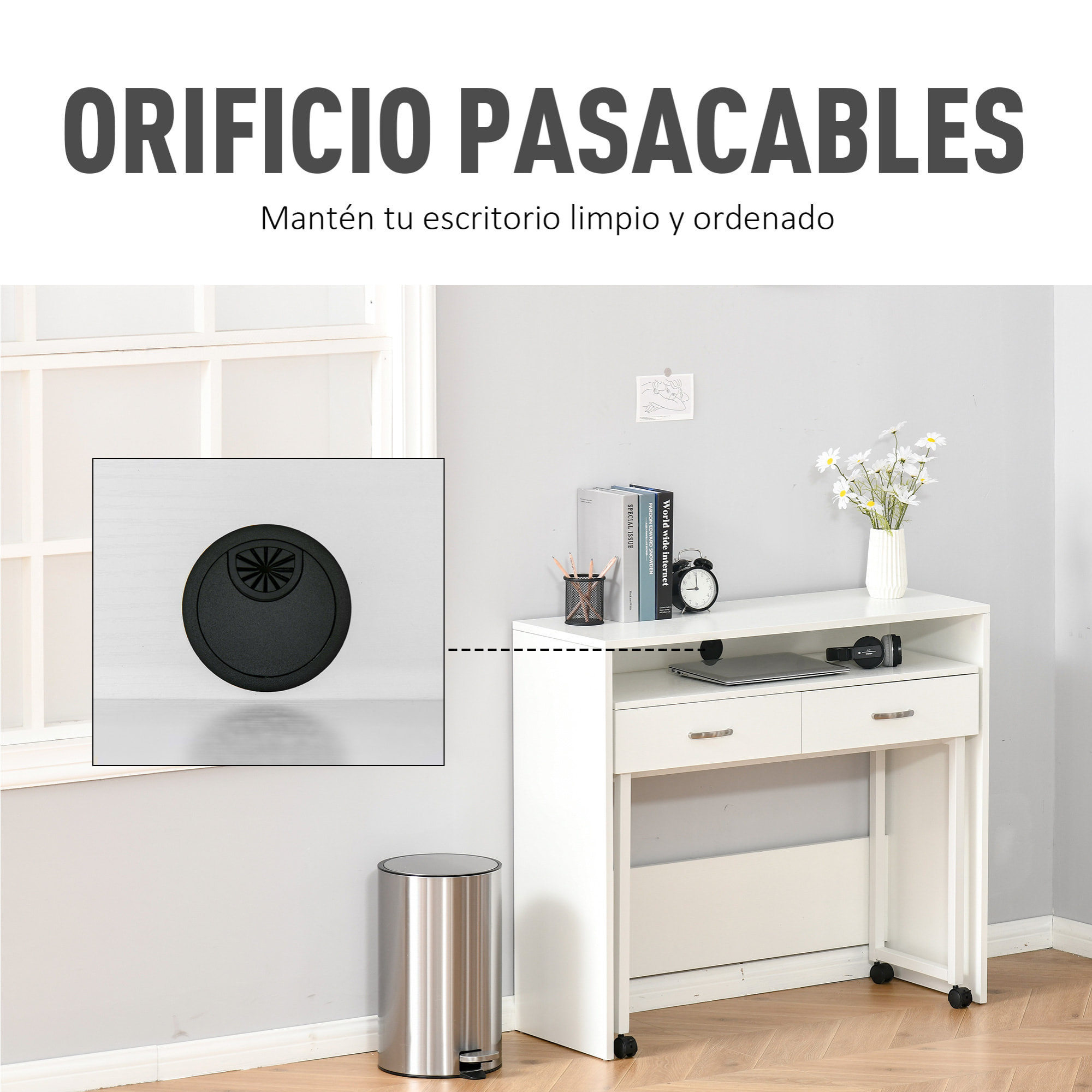 HOMCOM Escritorios Apilables Conjunto de 2 Mesas Escritorio para Ordenador Portátil con Ruedas 2 Cajones para Oficina 100x36x88 cm Blanco