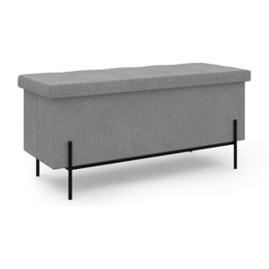 Banc coffre avec pieds noirs Loan en tissu gris 100cm