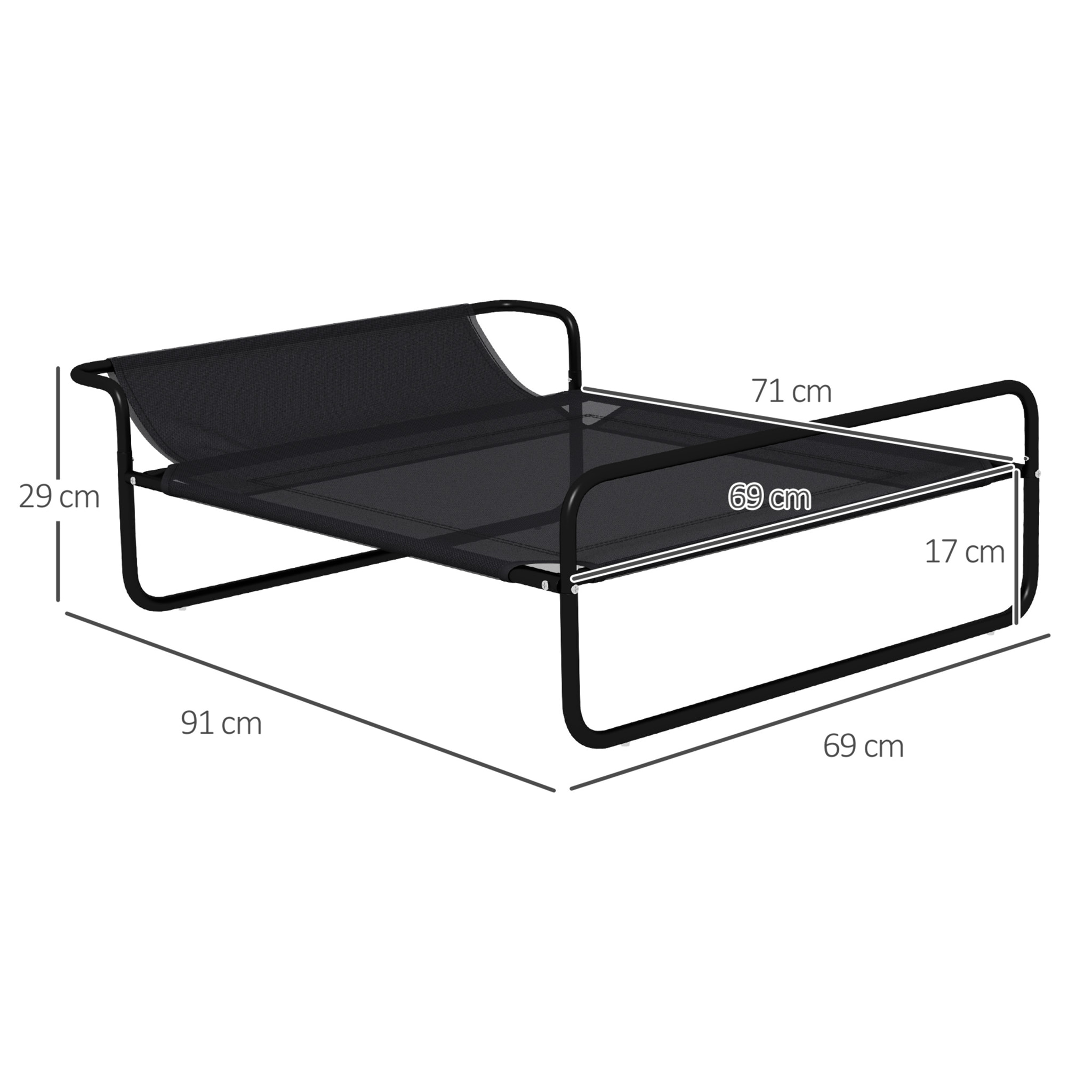 Cama Elevada para Perros, Refrescante y Transpirable, Cama para Perros Pequeños, 91x69x29 cm, Malla de Textilene, Reposacabezas Inclinado, Marco de Metal, para Interior, Exterior, Negro