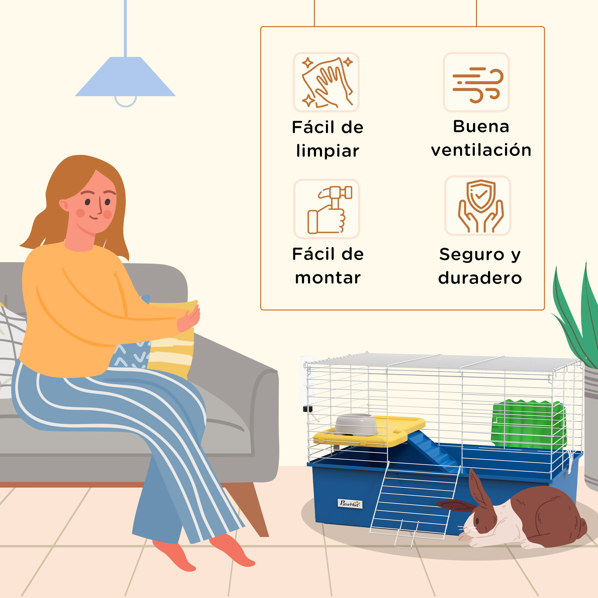 Jaula para Hurones con Bandeja Inferior Jaula para Animales Pequeños con Plataforma con Rampa Comedero y Bebedero Recinto para Conejos Pequeños Chinchillas Cobayas 71x46x47 cm Blanco y Azul