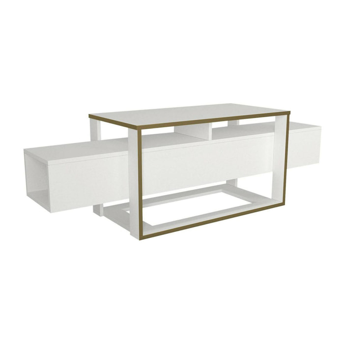Mobile porta TV Jo, Credenza da soggiorno, Armadio basso per TV, Base parete attrezzata, 160x46h50 cm, Bianco e Oro