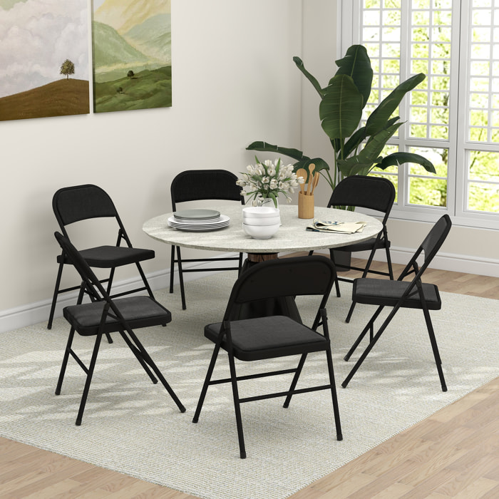 Lot de 6 chaises pliantes assise dossier rembourrés acier tissu toucher lin noir