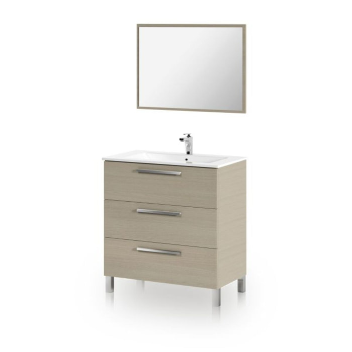 Mueble de baño con espejo Feel 3 cajones Roble
