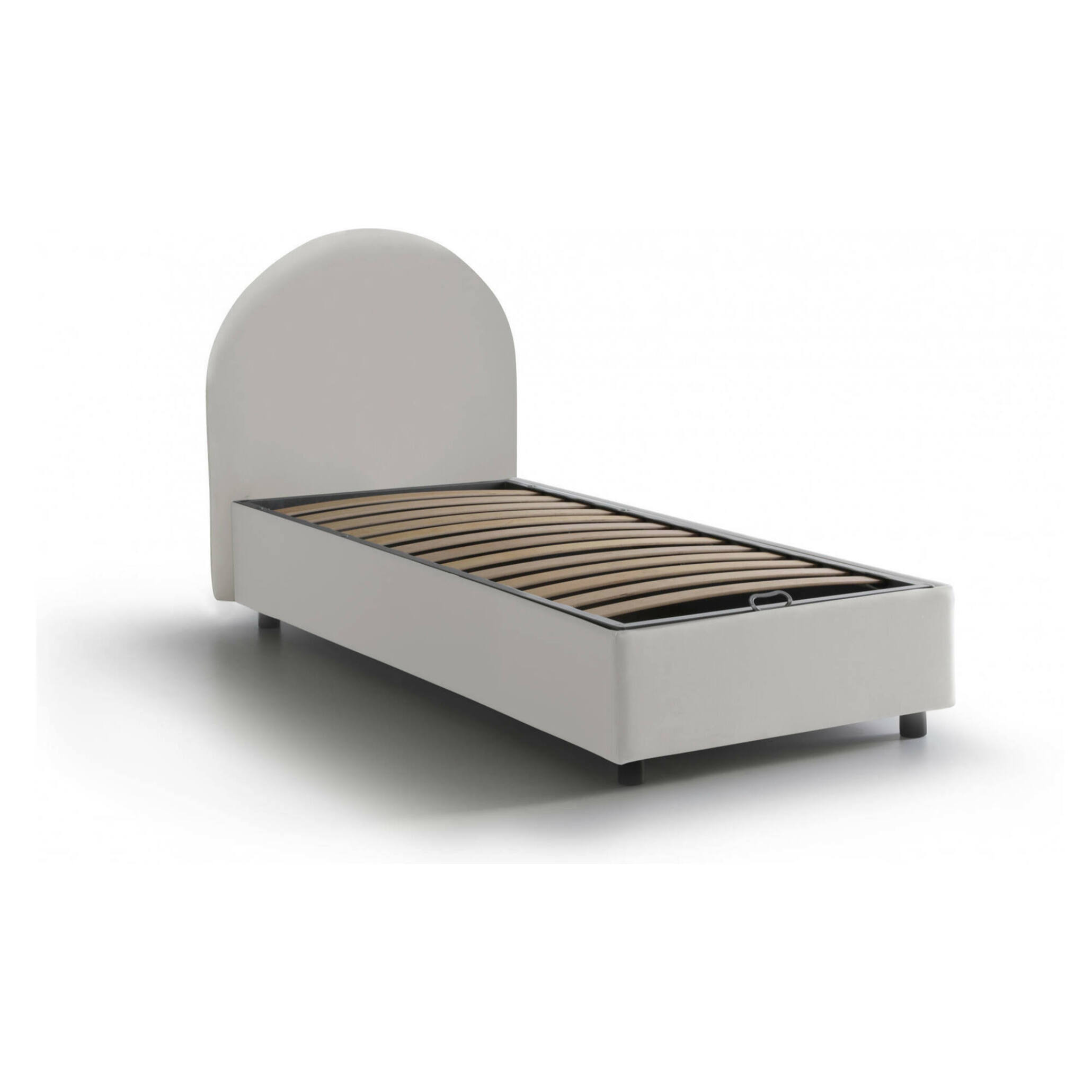 Letto singolo Aglie, Letto contenitore con rivestimento in ecopelle, 100% Made in Italy, Apertura laterale, adatto per materasso Cm 80x190, Bianco