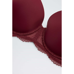 Reggiseno imbottito con ferretto in pizzo granato, coppe B e C