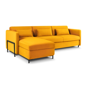 Canapé d'angle gauche convertible "Yanis" 4 places en velours jaune