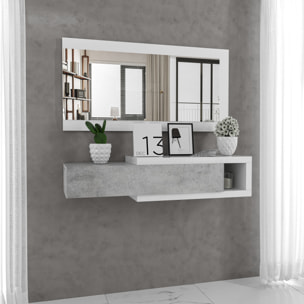 Mobile Maiorca Mobiletto da Ingresso Sospeso con Cassetto Mensola e Specchio Arredo Arredamento Sala 81 x 116 x 29 cm Bianco Lucido e Grigio Cemento