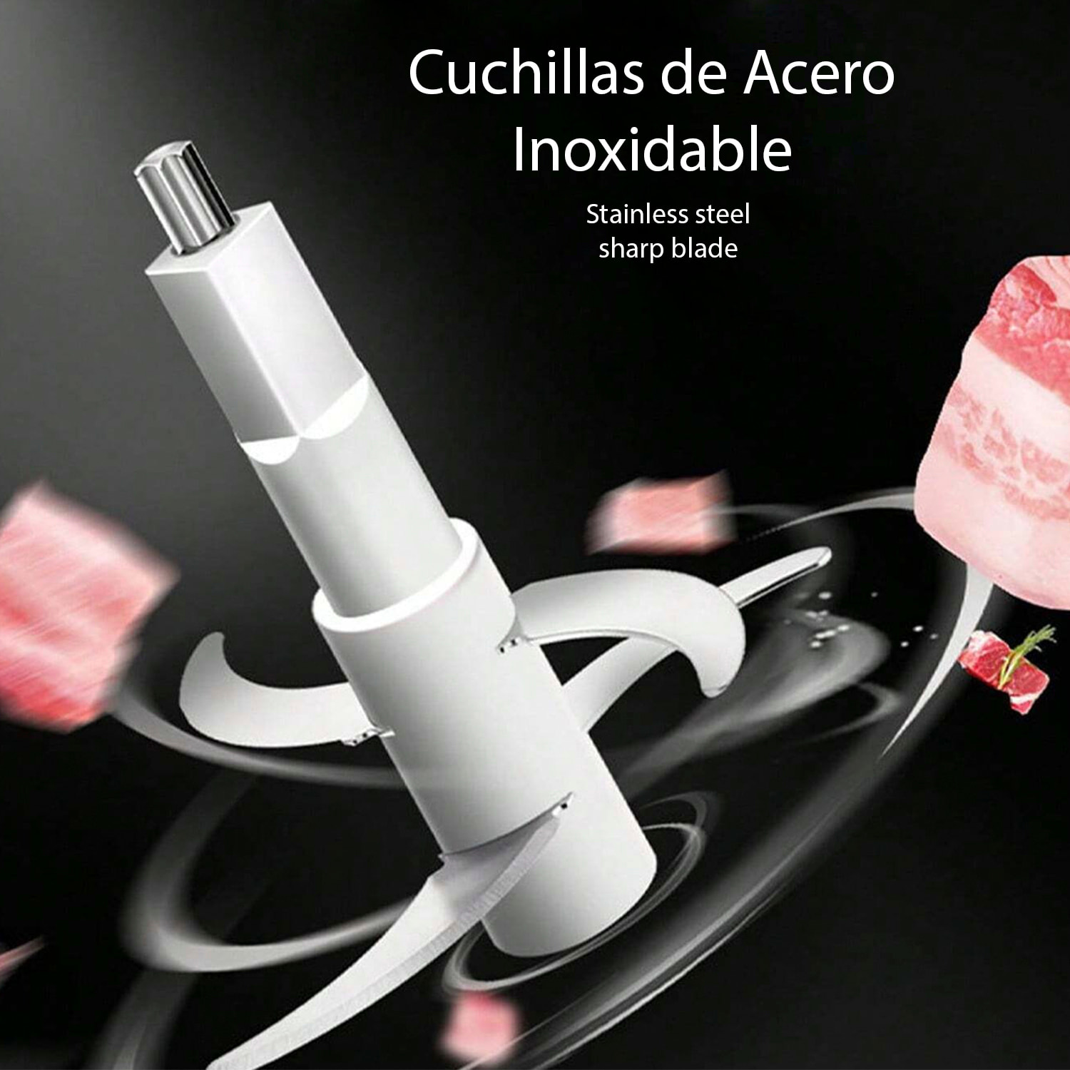Picadora de carne eléctrica con 300W y recipiente de 2L. Diferentes funciones picado y corte con cuchillas de acero inoxidable.