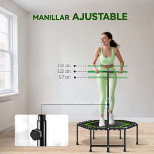 Trampolín de Fitness 114x114x132 cm Cama Elástica Fitness con Mango Ajustable de 3 Niveles Marco de Acero para Entrenamiento Piernas Cuerpo en Hogar Oficina Gimnasio Verde y Negro