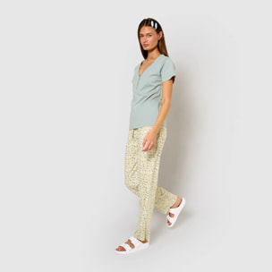 Pijama largo algodón manga corta con escote pico domana azul agua