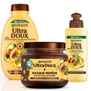 Garnier Ultra Doux Coffret Routine Avocat et Beurre de Karité (Shampooing 300ml, Après-shampooing 250ml, Masque 340ml)