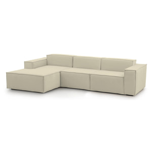 Divano fisso Jessica, Divano componibile a 3 posti con penisola sinistra, 100% Made in Italy, Sofà moderno in tessuto, Cm 300x170h70, Beige